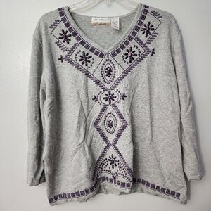 Alfred Dunner Beaded Embroidered Top 2X Purple